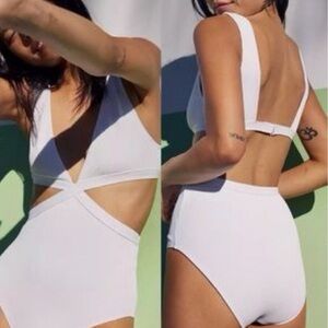 Aerie white ribbed crossover cut out one piece swimsuit
